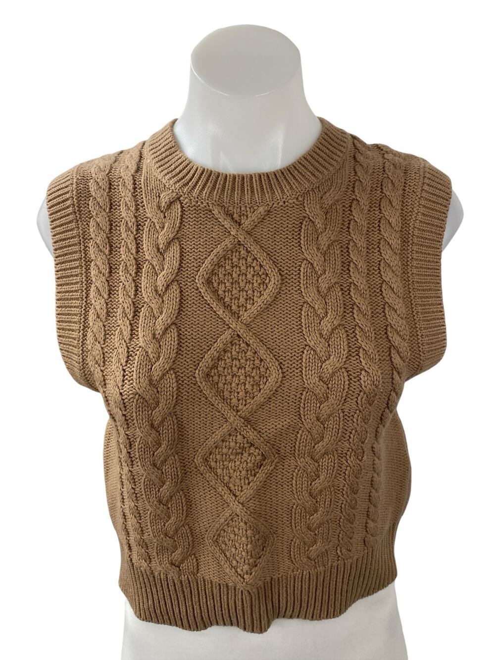 Aritzia Wilfred Women's Tan Wool Cable Knit Sleeveless Sweater Vest Top Size XS